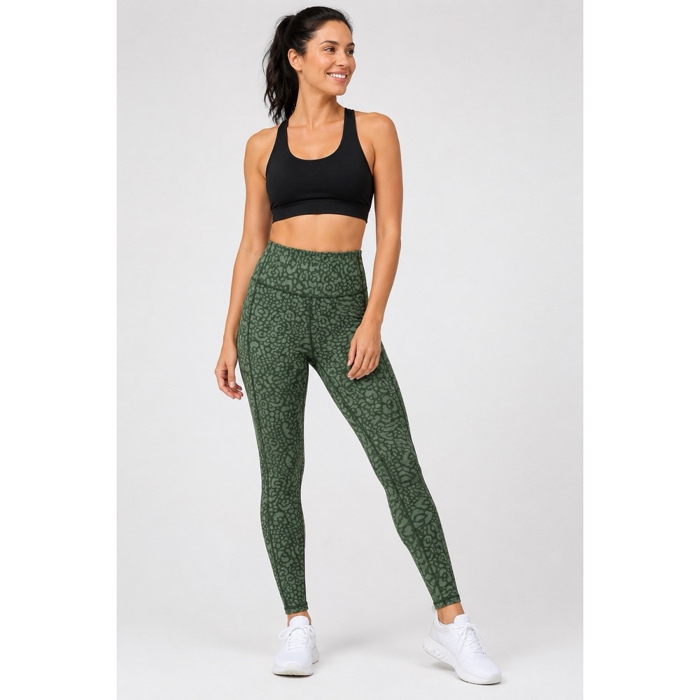 Tek Gear High Rise Leopard Print Leggings PXL Petite XL Green NWT Pockets